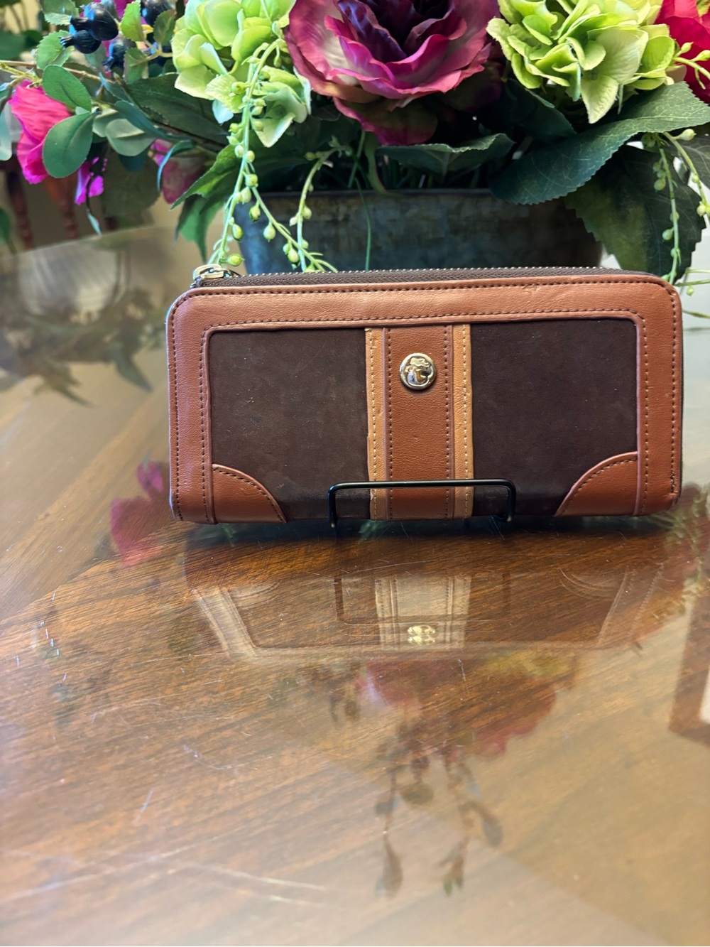 Spartina 449 Brown and Tan Leather Zip-Around Wallet